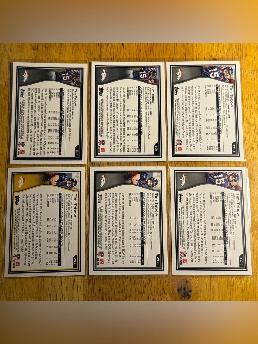 Tom Tebow Rookie Cards Topps Bowman Chrome (lot of 6)